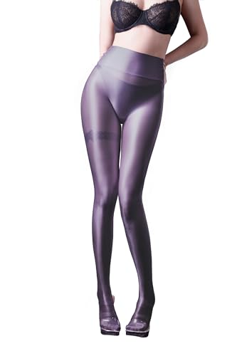 SOFSOT Ultra-durchsichtige Workout-Leggings, glänzende Strumpfhose für Damen, Kontrolle von oben bis zur Taille, Strumpfhose, Bauchkontrolle, glänzender Slip-Schlauch, Wolframgrau, S von SOFSOT