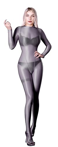 SOFSOT Ultra-transparenter Ganzkörperanzug für Damen, lange Ärmel, glänzend, Einteiler, glänzender Catsuit, Nylons, Ganzkörperanzug, Wolframgrau, XX-Large SOFSOT Ultra-transparenter Ganzkörperanzug für Damen, lange Ärmel, glänzend, Einteiler, glänzender Catsuit, Nylons, Ganzkörperanzug, Wolframgrau, XX-Large von SOFSOT