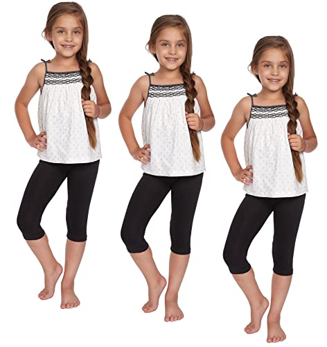 SOFTSAIL Leggings Mädchen Set 3 Stück 3/4 Capri Hose Aus Baumwolle Kinder Sporthose Tanzhose Atmungsaktiv Weich Elastisch Sport Schwarz 10 Jahre von SOFTSAIL