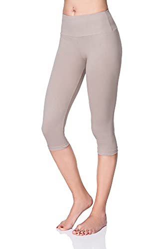 SOFTSAIL Damen 3/4 Leggings Capri Leggings Leggings Damen Lang Sport Baumwolle High Waist Baumwollleggings Frauen Freizeit Relax Bequeme Freizeithose Damen-Hosen Sommer, Beige 36 von SOFTSAIL