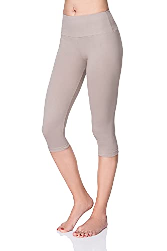 SOFTSAIL Damen 3/4 Leggings Capri Leggings Leggings Damen Lang Sport Baumwolle High Waist Baumwollleggings Frauen Freizeit Relax Bequeme Freizeithose Damen-Hosen Sommer, Beige 42 von SOFTSAIL
