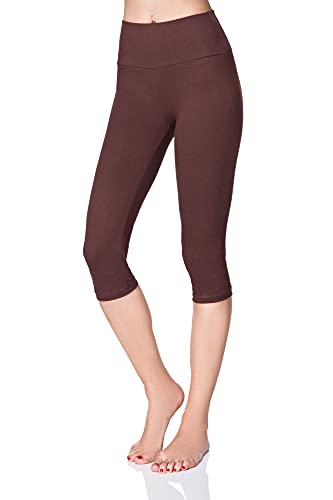 SOFTSAIL Damen 3/4 Leggings Capri Leggings Leggings Damen Lang Sport Baumwolle High Waist Baumwollleggings Frauen Freizeit Relax Bequeme Freizeithose Damen-Hosen Sommer, Braun 40 von SOFTSAIL