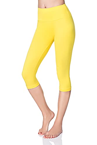 SOFTSAIL Damen 3/4 Leggings Capri Leggings Leggings Damen Lang Sport Baumwolle High Waist Baumwollleggings Frauen Freizeit Relax Bequeme Freizeithose Damen-Hosen Sommer, Gelb 48 von SOFTSAIL