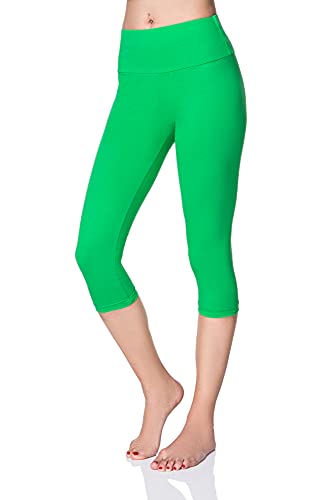 SOFTSAIL Damen 3/4 Leggings Capri Leggings Leggings Damen Lang Sport Baumwolle High Waist Baumwollleggings Frauen Freizeit Relax Bequeme Freizeithose Damen-Hosen Sommer, Grün 48 von SOFTSAIL