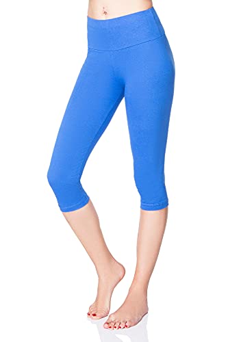 SOFTSAIL Damen 3/4 Leggings Capri Leggings Leggings Damen Lang Sport Baumwolle High Waist Baumwollleggings Frauen Freizeit Relax Bequeme Freizeithose Damen-Hosen Sommer, Königsblau 42 von SOFTSAIL