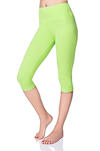 SOFTSAIL Damen 3/4 Leggings Capri Leggings Leggings Damen Lang Sport Baumwolle High Waist Baumwollleggings Frauen Freizeit Relax Bequeme Freizeithose Damen-Hosen Sommer, Limette 46 von SOFTSAIL