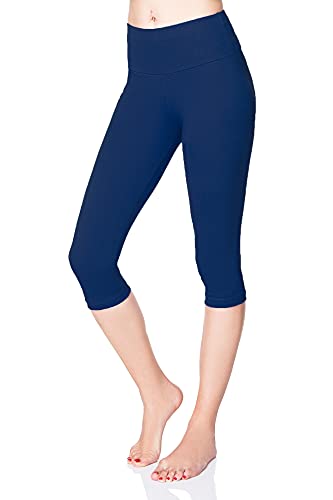 SOFTSAIL Damen 3/4 Leggings Capri Leggings Leggings Damen Lang Sport Baumwolle High Waist Baumwollleggings Frauen Freizeit Relax Bequeme Freizeithose Damen-Hosen Sommer, Marine 38 von SOFTSAIL