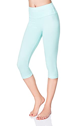 SOFTSAIL Damen 3/4 Leggings Capri Leggings Leggings Damen Lang Sport Baumwolle High Waist Baumwollleggings Frauen Freizeit Relax Bequeme Freizeithose Damen-Hosen Sommer, Minze 38 von SOFTSAIL