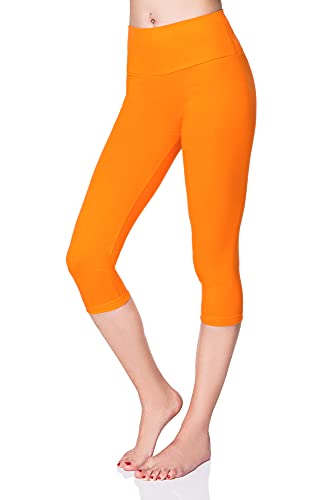 SOFTSAIL Damen 3/4 Leggings Capri Leggings Leggings Damen Lang Sport Baumwolle High Waist Baumwollleggings Frauen Freizeit Relax Bequeme Freizeithose Damen-Hosen Sommer, Orange 36 von SOFTSAIL