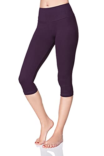 SOFTSAIL Damen 3/4 Leggings Capri Leggings Leggings Damen Lang Sport Baumwolle High Waist Baumwollleggings Frauen Freizeit Relax Bequeme Freizeithose Damen-Hosen Sommer, Pflaume 40 von SOFTSAIL