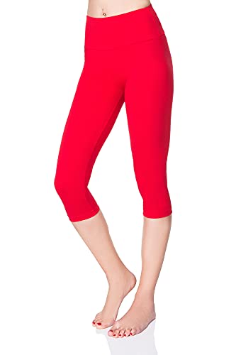 SOFTSAIL Damen 3/4 Leggings Capri Leggings Leggings Damen Lang Sport Baumwolle High Waist Baumwollleggings Frauen Freizeit Relax Bequeme Freizeithose Damen-Hosen Sommer, Rot 36 von SOFTSAIL