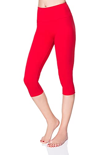 SOFTSAIL Damen 3/4 Leggings Capri Leggings Leggings Damen Lang Sport Baumwolle High Waist Baumwollleggings Frauen Freizeit Relax Bequeme Freizeithose Damen-Hosen Sommer, Rot 38 von SOFTSAIL