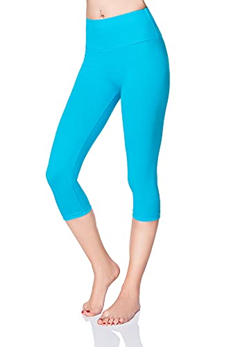 SOFTSAIL Damen 3/4 Leggings Capri Leggings Leggings Damen Lang Sport Baumwolle High Waist Baumwollleggings Frauen Freizeit Relax Bequeme Freizeithose Damen-Hosen Sommer, Türkis 40 von SOFTSAIL