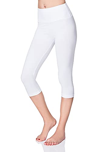 SOFTSAIL Damen 3/4 Leggings Capri Leggings Leggings Damen Lang Sport Baumwolle High Waist Baumwollleggings Frauen Freizeit Relax Bequeme Freizeithose Damen-Hosen Sommer, Weiß 46 von SOFTSAIL