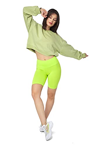 SOFTSAIL Leggings Damen Radlerhose Aus Baumwolle High Waist Bauchkontrolle Yoga Gym Sporthose Damen Kurz Figurformend Atmungsaktiv Elastisch Limettengrün 38 von SOFTSAIL