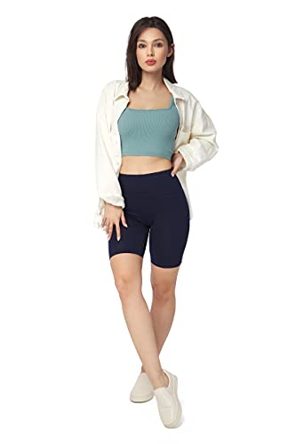 SOFTSAIL Leggings Damen Radlerhose Aus Baumwolle High Waist Bauchkontrolle Yoga Gym Sporthose Damen Kurz Figurformend Atmungsaktiv Elastisch Marineblau 38 von SOFTSAIL