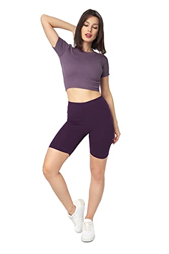 SOFTSAIL Leggings Damen Kurze Hose Leggings Shorts aus Baumwolle für Frauen Radlerhose Sporthose High Waist Biker Sport Damenshorts Sportbekleidung Yoga Pilates Jogging Gym Pflaume, 36 von SOFTSAIL