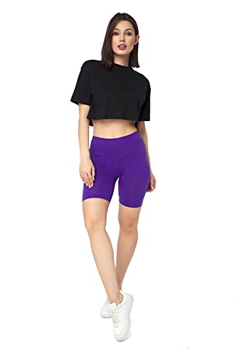 SOFTSAIL Leggings Damen Radlerhose Aus Baumwolle High Waist Bauchkontrolle Yoga Gym Sporthose Damen Kurz Figurformend Atmungsaktiv Elastisch Violett 36 von SOFTSAIL