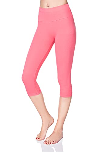 SOFTSAIL Damen 3/4 Leggings Capri Leggings Leggings Damen Lang Sport Baumwolle High Waist Baumwollleggings Frauen Freizeit Relax Bequeme Freizeithose Damen-Hosen Sommer, Koralle 38 von SOFTSAIL