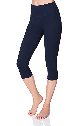 SOFTSAIL Damen 3/4 Leggings Capri Leggings Leggings Damen Lang Sport Baumwolle High Waist Baumwollleggings Frauen Freizeit Relax Bequeme Freizeithose Damen-Hosen Sommer, Schwarz 44 von SOFTSAIL