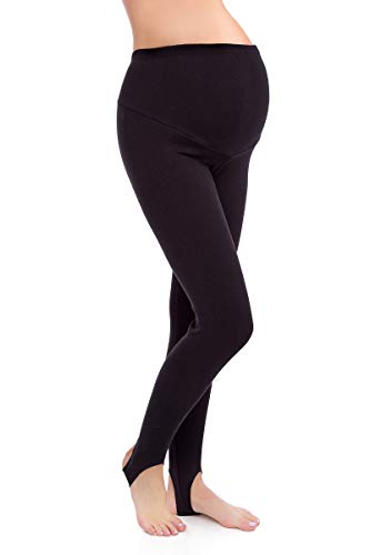 SOFTSAIL Damen Schwangerschafts-Leggings mit Steigbügeln, Bauchunterstützung, Schwangerschaft, warme dicke Baumwollhose, Fleece-Innenseite Gr. 34, Schwarz von SOFTSAIL