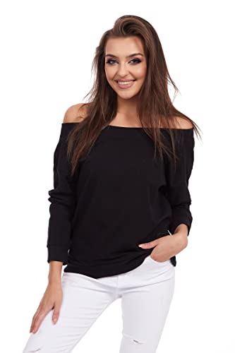 SOFTSAIL Damenbluse mit schulterfreiem und langärmligem lässigem schlichtem Oberteil für Damen mit Bindung auf der Rückseite Baumwoll-Sweatshirt für den Alltag Einheitsgröße von SOFTSAIL