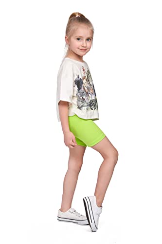 SOFTSAIL Kinder Radlerhose Mädchen – Baumwolle Blickdicht Elastische Sommer Leggings für Sport Freizeit – Kurze Sporthose Tanzhose Shorts für Mädchen, Limette 152-158 - 12-13 Jahre von SOFTSAIL