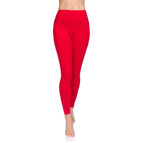 SOFTSAIL Leggings Damen Aus 95% Baumwolle High Waist Baumwoll Leggings Lang Für Frauen Freizeit Relax Bequeme Freizeit Hose Damen Hosen Sommer Rot 38 von SOFTSAIL