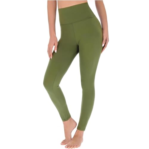 SOFTSAIL Leggings Damen High Waist Bauchkontrolle Blickdicht Yoga Gym Sporthose Damen Lang Figurformend Atmungsaktiv Elastisch Khaki 2XL von SOFTSAIL