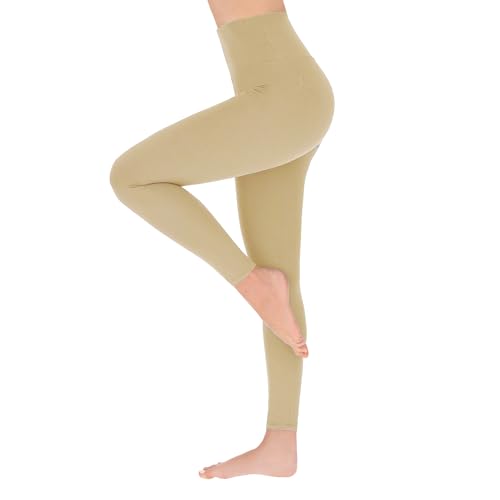 SOFTSAIL Leggings Damen High Waist Bauchkontrolle Blickdicht Yoga Gym Sporthose Damen Lang Figurformend Atmungsaktiv Elastisch Beige S/M von SOFTSAIL
