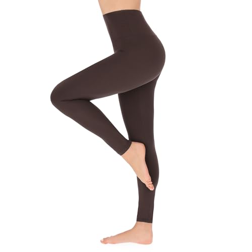 SOFTSAIL Leggings Damen High Waist – Blickdicht Leggins mit Bauchkontrolle Elastische Weiche Leggings für Sport Yoga Gym – Leggings Braun 40-42, L-XL von SOFTSAIL