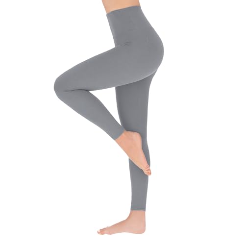 SOFTSAIL Leggings Damen High Waist Bauchkontrolle Blickdicht Yoga Gym Sporthose Damen Lang Figurformend Atmungsaktiv Elastisch Graphit S/M von SOFTSAIL