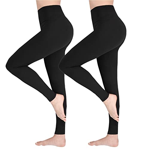 SOFTSAIL Leggings Damen Set 2 Stück High Waist Bauchkontrolle Blickdicht Yoga Gym Sporthose Damen Lang Figurformend Atmungsaktiv Elastisch Schwarz L/XL von SOFTSAIL
