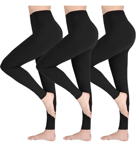 SOFTSAIL Leggings Damen Set 3 Stück High Waist Bauchkontrolle Blickdicht Yoga Gym Sporthose Damen Lang Figurformend Atmungsaktiv Elastisch Schwarz L/XL von SOFTSAIL