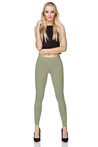 SOFTSAIL Leggings Damen Lang Baumwolle Jogginghose Sport-Leggings Mid Waist Alltagshose Mittlere Taille Elastischer Bund Figurformende Bekleidung für Frauen, Khaki 3XL von SOFTSAIL