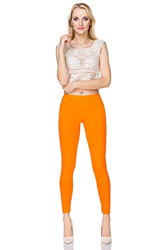 SOFTSAIL Leggings Damen Lang Baumwolle Jogginghose Sport-Leggings Mid Waist Alltagshose Mittlere Taille Elastischer Bund Figurformende Bekleidung für Frauen, Orange XL von SOFTSAIL