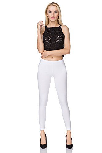 SOFTSAIL Leggings Damen Lang Baumwolle Jogginghose Sport-Leggings Mid Waist Alltagshose Mittlere Taille Elastischer Bund Figurformende Bekleidung für Frauen, Weiß 6XL von SOFTSAIL