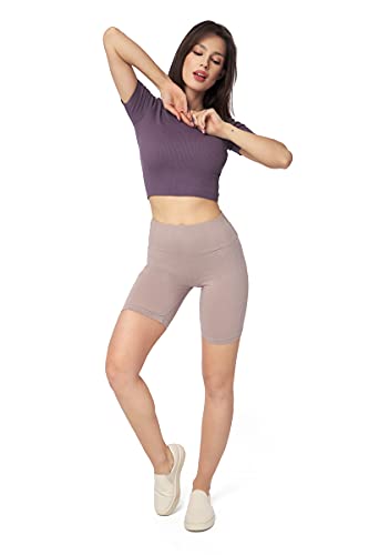 SOFTSAIL Leggings Damen Radlerhose Aus Baumwolle High Waist Bauchkontrolle Yoga Gym Sporthose Damen Kurz Figurformend Atmungsaktiv Elastisch Beige 44 von SOFTSAIL