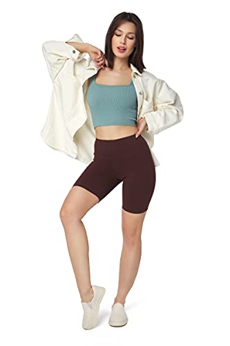 SOFTSAIL Leggings Damen Radlerhose Aus Baumwolle High Waist Bauchkontrolle Yoga Gym Sporthose Damen Kurz Figurformend Atmungsaktiv Elastisch Braun 42 von SOFTSAIL