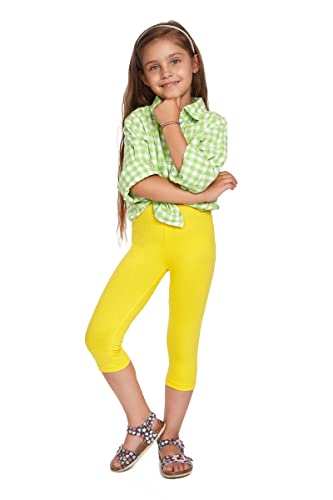 SOFTSAIL Leggings Mädchen 3/4 Capri Hose Aus Baumwolle Kinder Sporthose Tanzhose Atmungsaktiv Weich Elastisch Sport Gelb 6 Jahre von SOFTSAIL