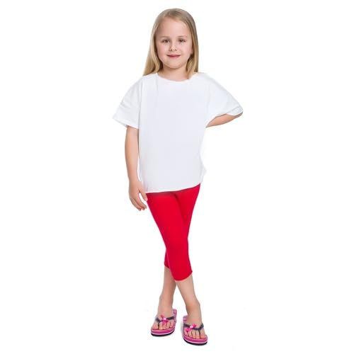 SOFTSAIL Leggings Mädchen 3/4 Capri Hose Aus Baumwolle Kinder Sporthose Tanzhose Atmungsaktiv Weich Elastisch Sport Rot 5 Jahre von SOFTSAIL