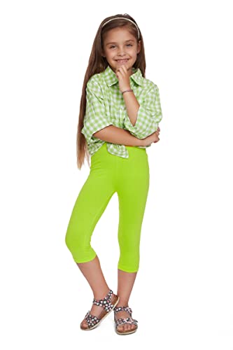 SOFTSAIL Leggings Mädchen 3/4 Capri Hose Aus Baumwolle Kinder Sporthose Tanzhose Atmungsaktiv Weich Elastisch Sport Limettengrün 10 Jahre von SOFTSAIL