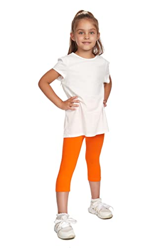 SOFTSAIL Leggings Mädchen 3/4 Capri Hose Aus Baumwolle Kinder Sporthose Tanzhose Atmungsaktiv Weich Elastisch Sport Orange 11 Jahre von SOFTSAIL