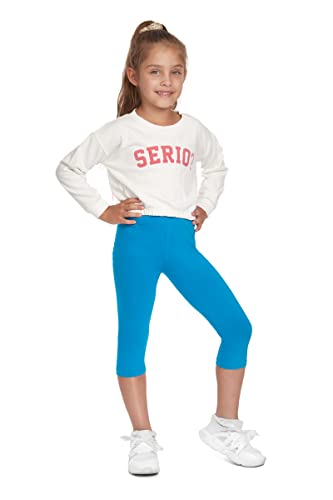 SOFTSAIL Leggings Mädchen 3/4 Capri Hose Aus Baumwolle Kinder Sporthose Tanzhose Atmungsaktiv Weich Elastisch Sport Türkis 10 Jahre von SOFTSAIL