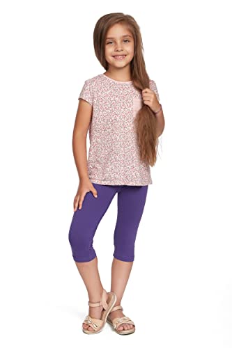 SOFTSAIL Leggings Mädchen 3/4 Capri Hose Aus Baumwolle Kinder Sporthose Tanzhose Atmungsaktiv Weich Elastisch Sport Violett 11 Jahre von SOFTSAIL