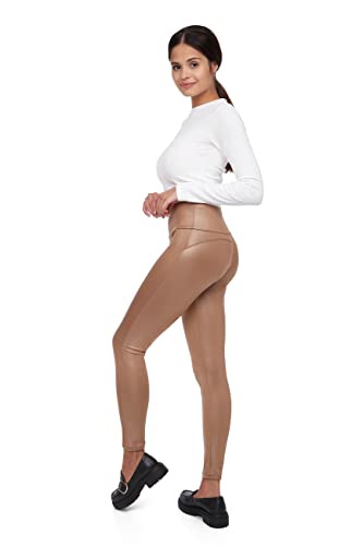 SOFTSAIL Push-Up Leggings für Damen mit hoher Taille I Mattes Kunstleder Imitat Damen Leggings Po Lift I Ganzkörper Latexhose für Damen I Elastische Hose mit Bauchkontrolle I Größen S-2XL von SOFTSAIL