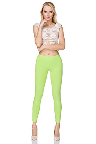 SOFTSAIL Leggings Damen Lang Baumwolle Jogginghose Sport-Leggings Mid Waist Alltagshose Mittlere Taille Elastischer Bund Figurformende Bekleidung für Frauen, Limette 3XL von SOFTSAIL