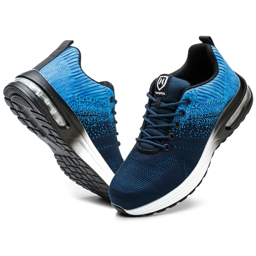 SOGETCH Stahlkappenschuhe für Herren und Damen, leicht, bequem, unzerstörbar, rutschfest, Sicherheitsschuhe für den Bau, Blau, 6.5 Women/5 Men von SOGETCH