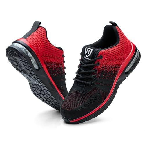 SOGETCH Stahlkappenschuhe für Herren und Damen, leicht, bequem, unzerstörbar, rutschfest, Sicherheitsschuhe für den Bau, Rot/Ausflug, einfarbig (Getaway Solids), 13 Women/11.5 Men von SOGETCH