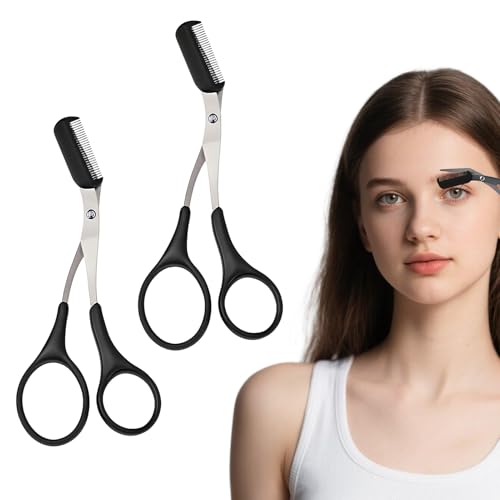2 Stück Augenbrauenschere,Augenbrauen Schere Für Frauen,Eyebrow Scissors,Professionelle Augenbrauen Schere,Augenbrauentrimmer,Augenbrauenschere Mit Kamm,Präzisions Trimmer Für Frauen Und Männer von SOGHO